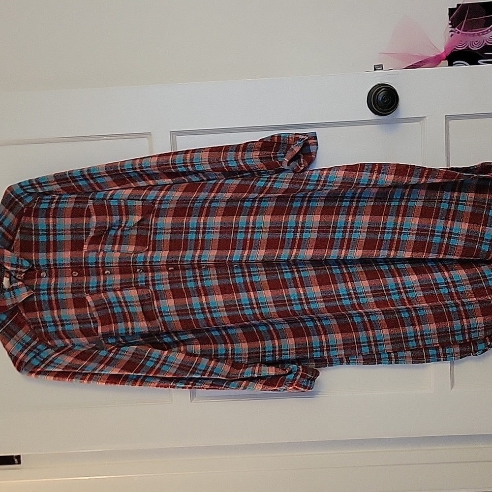 Anthropologie Red and Blue Plaid Shirt Dress